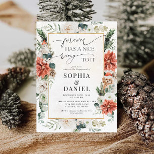 Invitation Winter Red Green Pinecone Engagement Party