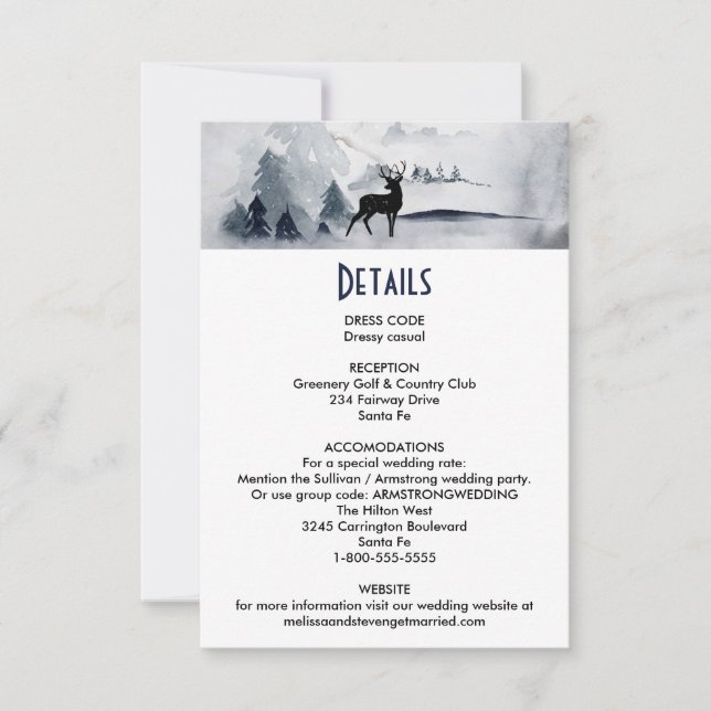 Invitation Winter Reindeer Rustic Watercolor Détails du Maria (Devant)