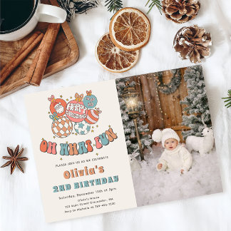 Invitation Winter Retro Santa Claus Noël Anniversaire Photo