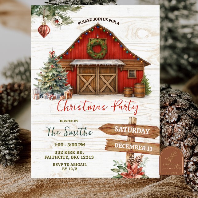 Invitation Winter Rustic Country Holiday Barnyard Party (Créateur téléchargé)