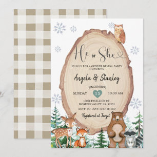 Invitation Winter Rustic Woodland Lui ou elle Révélation de g
