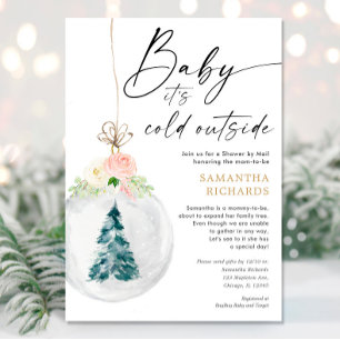 Invitation Winter Shower by Mail pink gold girl baby shower