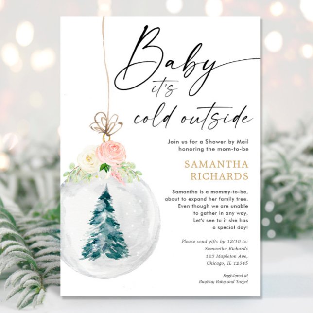 Invitation Winter Shower by Mail pink gold girl baby shower (Créateur téléchargé)