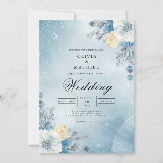 Invitation Winter Sky Floral Flourish Wedding (Devant)