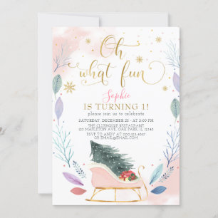 Invitation Winter Sleigh Oh What Fun Noël 1er Anniversaire