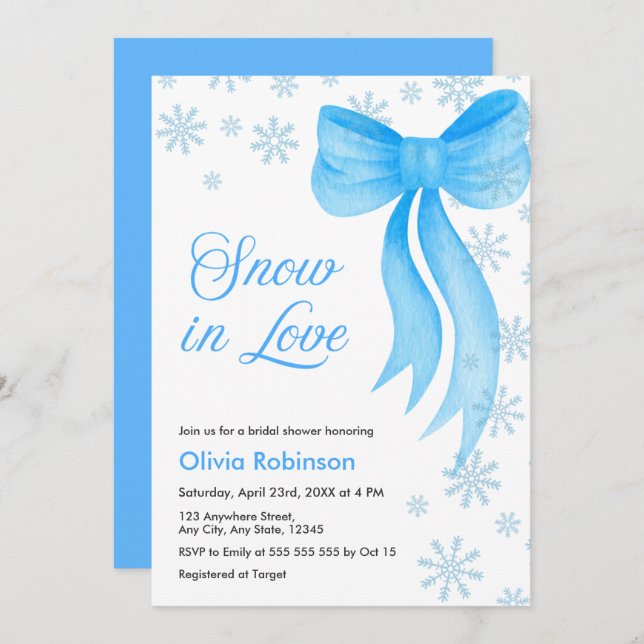Invitation Winter Snow in Love Snowflakes Bridal Shower  (Devant / Derrière)