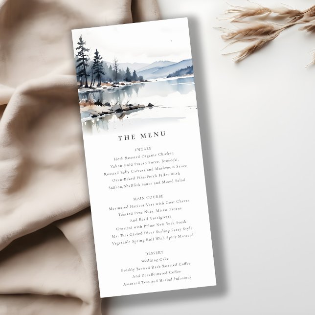 Invitation Winter Snow Mountain Lake Paysage Menu Mariage (Créateur téléchargé)