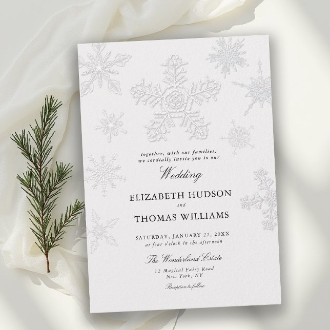 Invitation Winter Snowflake Lace Modern Classic Ivory Wedding (winter wedding invitation modern classic minimalist snowflake snow frost wonderland elegant simple)