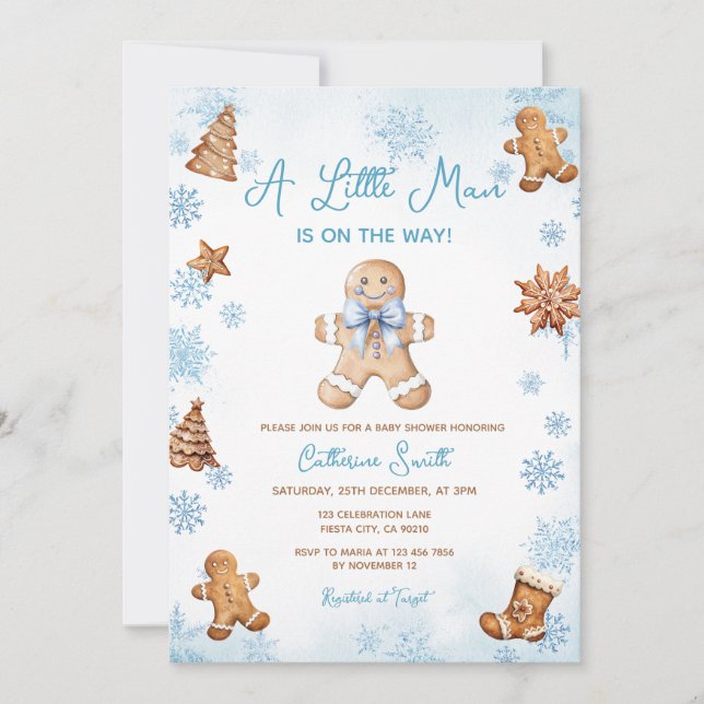 Invitation Winter Snowflakes Gingerbread Baby Shower (Devant)
