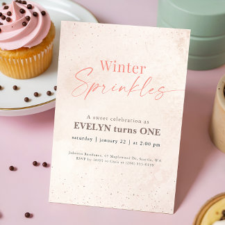Invitation Winter Sprinkles Pink Glitter Baby 1st Birthday