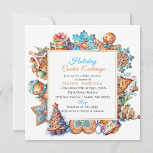 Invitation Winter Watercolor Holiday Cookie Exchange Baby Sho