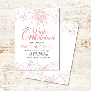 Invitation Winter Wonderland 1er anniversaire fille rose arge