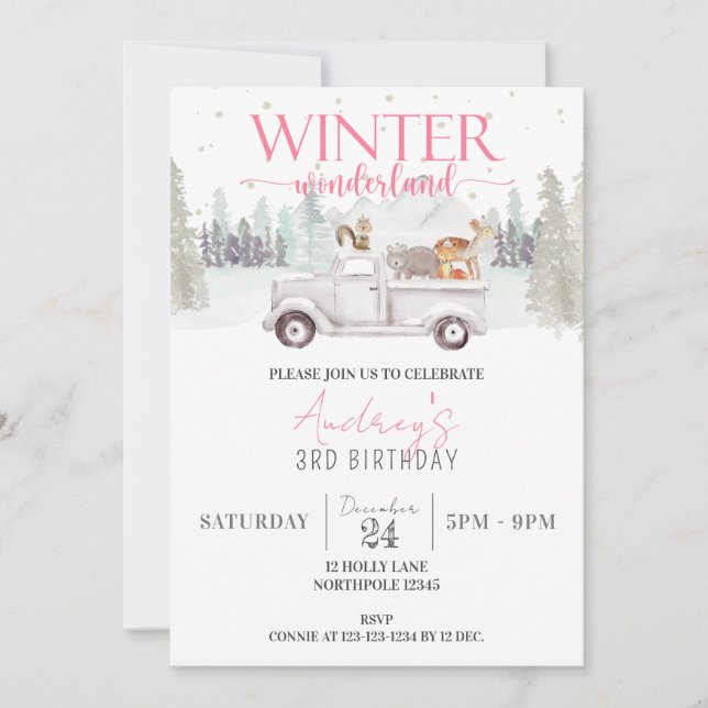 Invitation Winter Wonderland Anniversaire, Fille 3e Anniversa (Devant)