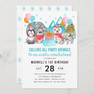 Invitation Winter Wonderland Appeler des animaux de fête Anni