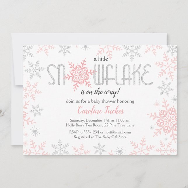 Invitation Winter Wonderland Baby shower rose Parties scintil (Devant)