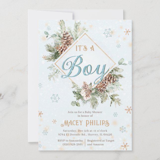 Invitation Winter Wonderland Blue Baby Boy Shower Sprinkine I (Devant)