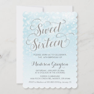 Invitation Winter Wonderland Blue Girl Seize 16e anniversaire