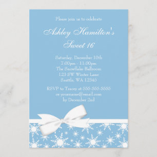 Invitation Winter Wonderland Blue Snowflake Bow Sweet 16