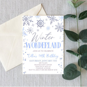 Invitation Winter Wonderland Blue Snowflake fête d'anniversai