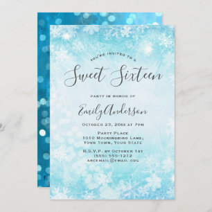 Invitation Winter Wonderland Blue Snowflake Sweet 16