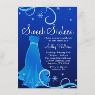 Invitation Winter Wonderland Blue Swirl Dress Sweet 16