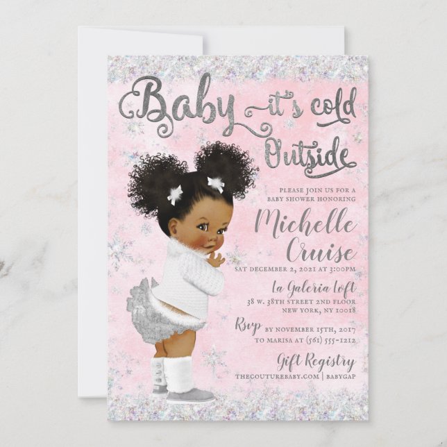 Invitation Winter Wonderland Blush Pink & Silver (Devant)