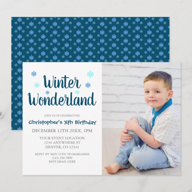 Invitation Winter Wonderland Boy Anniversaire (Devant / Derrière)