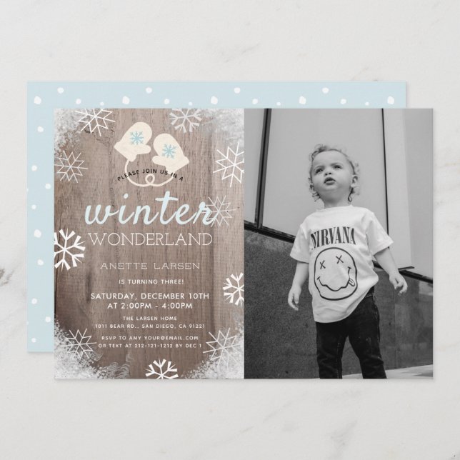 Invitation Winter Wonderland Boy Photo Anniversaire Invitatio (Devant / Derrière)
