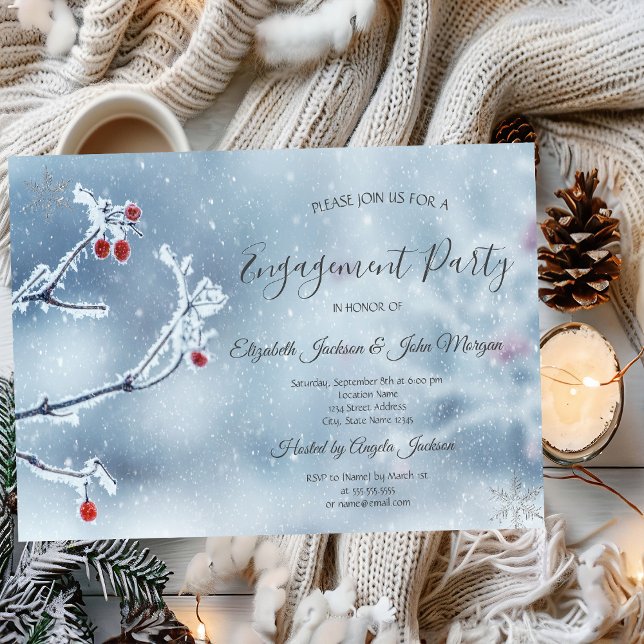 Invitation Winter Wonderland Branches Fiançailles bleu (Créateur téléchargé)