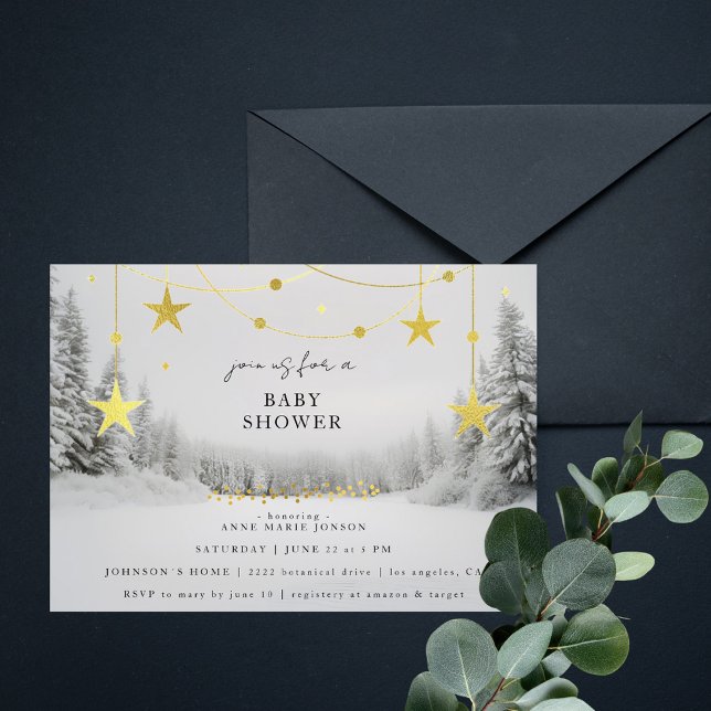 Invitation Winter Wonderland Chic Grey Gold Baby Shower (Créateur téléchargé)