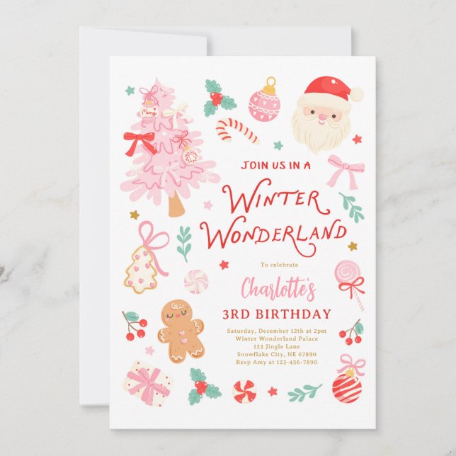 Invitation Winter Wonderland Christmas Birthday Party (Devant)
