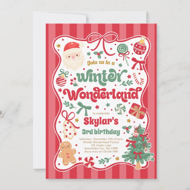 Invitation Winter Wonderland Christmas Coquette Bow Birthday (Devant)