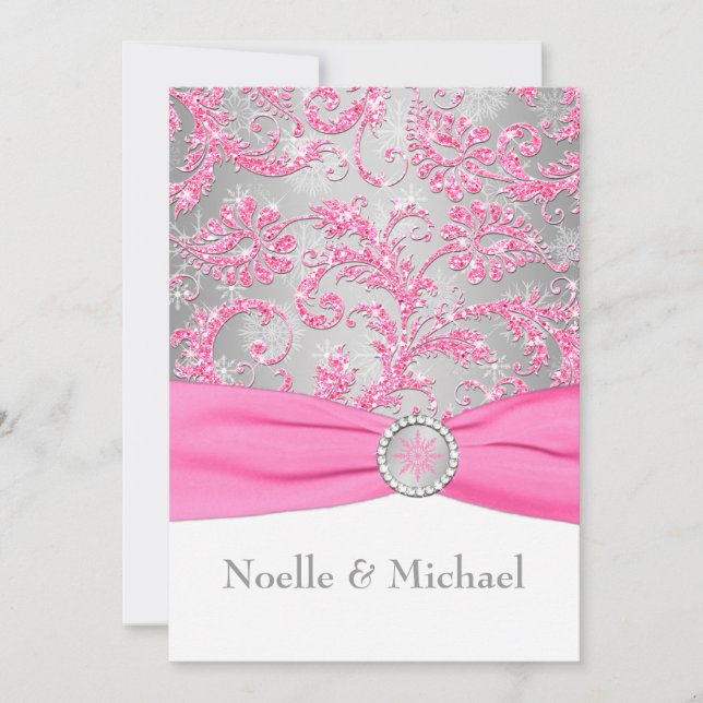 Invitation Winter Wonderland Crystal Buckle Mariage - Pink (Devant)