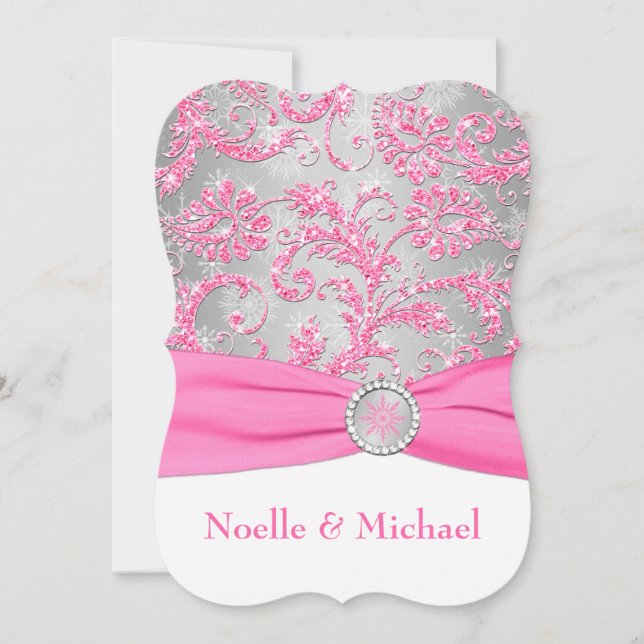 Invitation Winter Wonderland, Crystal Buckle Mariage - Pink 2 (Devant)