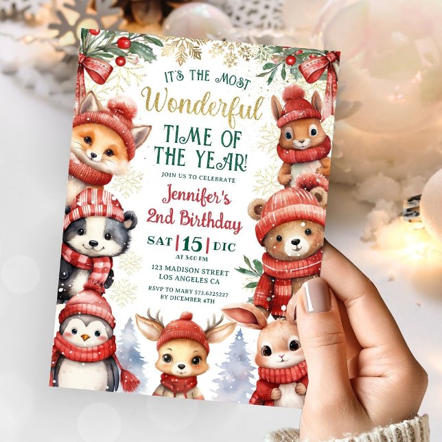 Invitation Winter Wonderland Cute Winter Animaux 2e anniversa (Créateur téléchargé)