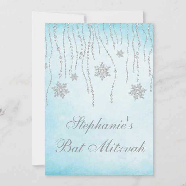 Invitation Winter Wonderland Diamond Snowflakes Bat mitzvah (Devant)