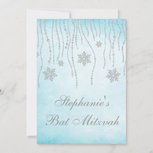 Invitation Winter Wonderland Diamond Snowflakes Bat mitzvah
