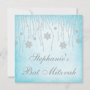 Invitation Winter Wonderland Diamond Snowflakes Bat mitzvah