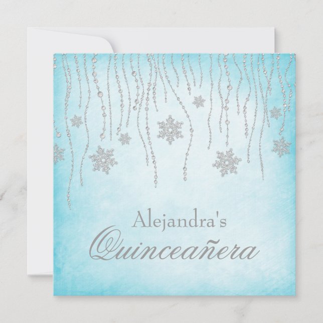 Invitation Winter Wonderland Diamond Snowflakes Quinceanera (Devant)