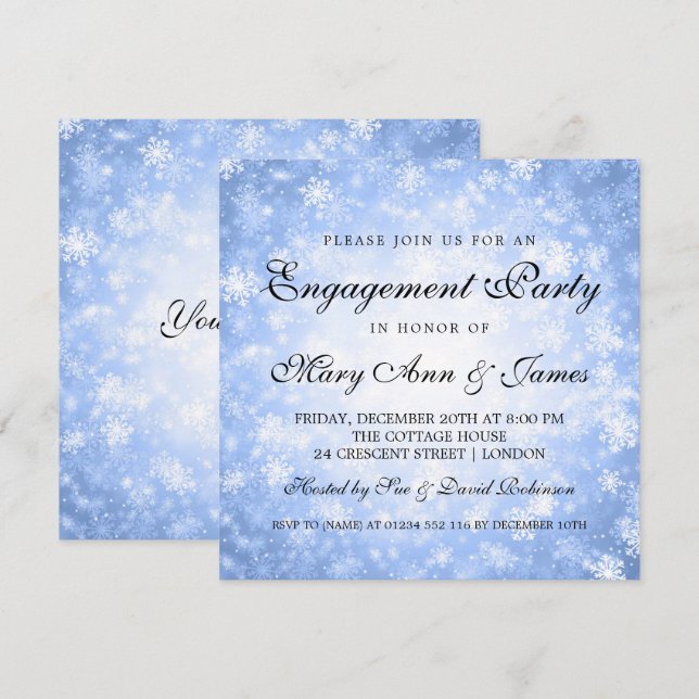 Invitation Winter Wonderland Elegance Party Blue (Devant / Derrière)