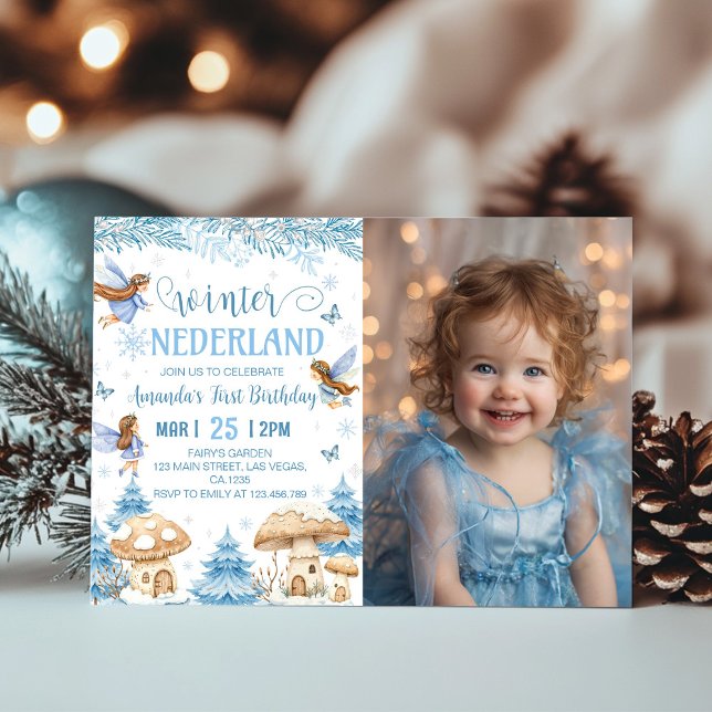 Invitation Winter Wonderland Fairy 1er Anniversaire Photo (Créateur téléchargé)