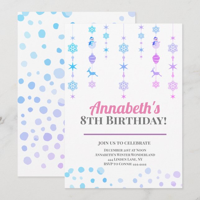 Invitation Winter Wonderland Fête d'anniversaire (Devant / Derrière)