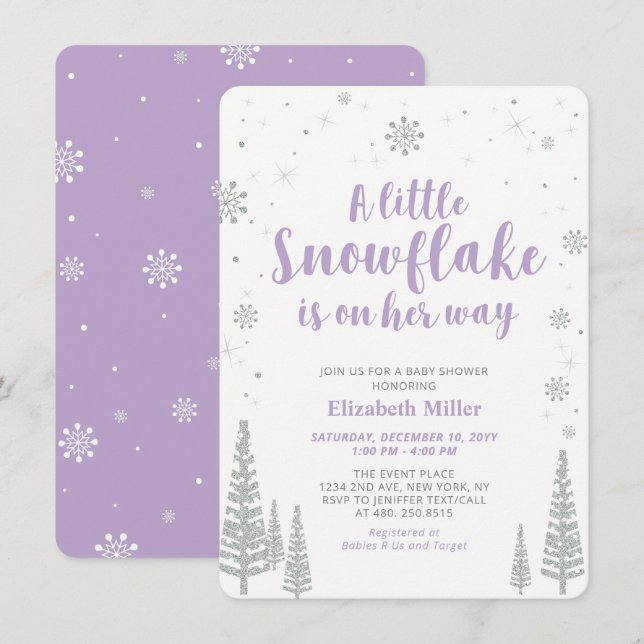 Invitation Winter Wonderland, Fille Baby shower (Devant / Derrière)
