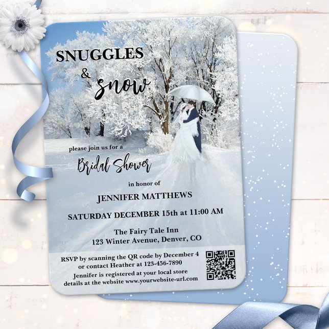 Invitation Winter Wonderland Fine Art Fête des mariées (Bridal shower invitation featuring a painting of a winter wonderland with a couple with umbrella)