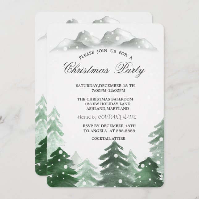 Invitation Winter Wonderland Forest Noël Party (Devant / Derrière)