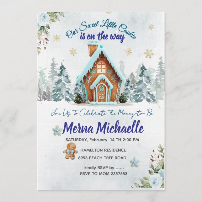 Invitation Winter wonderland Gingerbread Baby Shower (Devant)