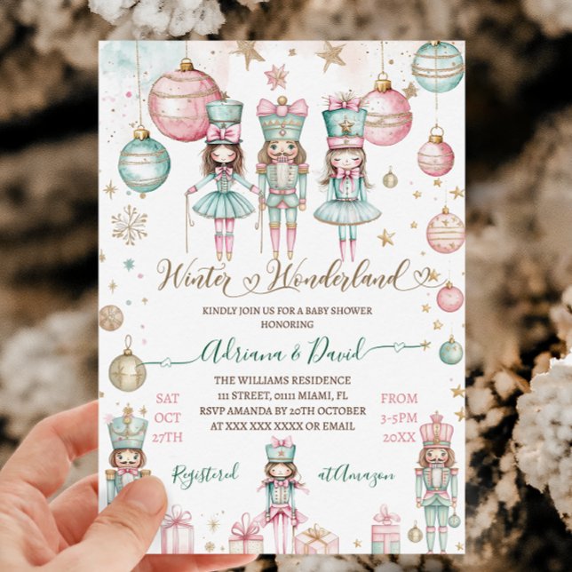 Invitation Winter Wonderland Girl Baby shower rose (Créateur téléchargé)