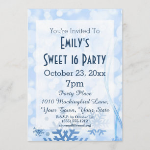 Invitation Winter Wonderland Ice Thème Blue Sweet 16 Annivers