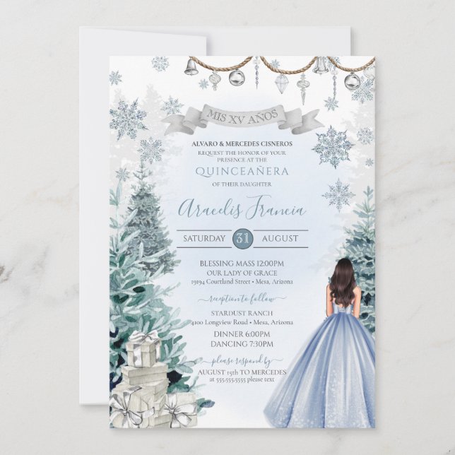 Invitation Winter Wonderland Light Blue Snowflake Quinceanera (Devant)