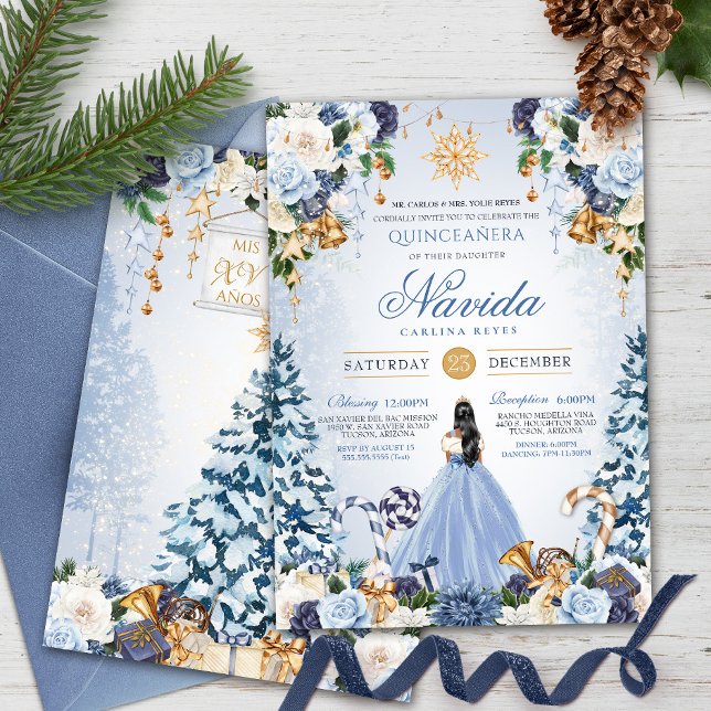 Invitation Winter Wonderland Lumière Bleu Floral Quinceanera (Créateur téléchargé)